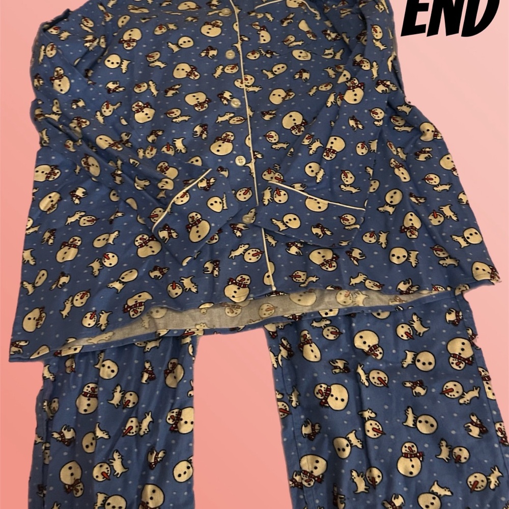Lands' End Blue Snowman Print Pajama Set